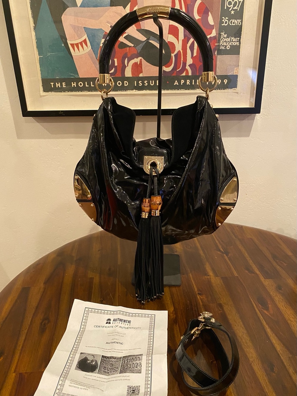 Gucci Indy Black Patent Leather Hobo with Gold-Tone Hardware and Tassel - Picture 8 of 12